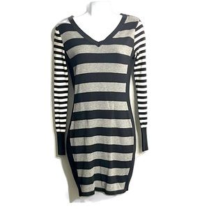 Cute black, white and gray striped dress.